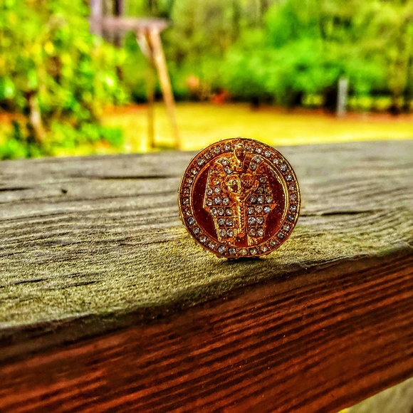 Pharoah's Face Gold Diamond Midi Ring Size 5 - Picture 2 of 10